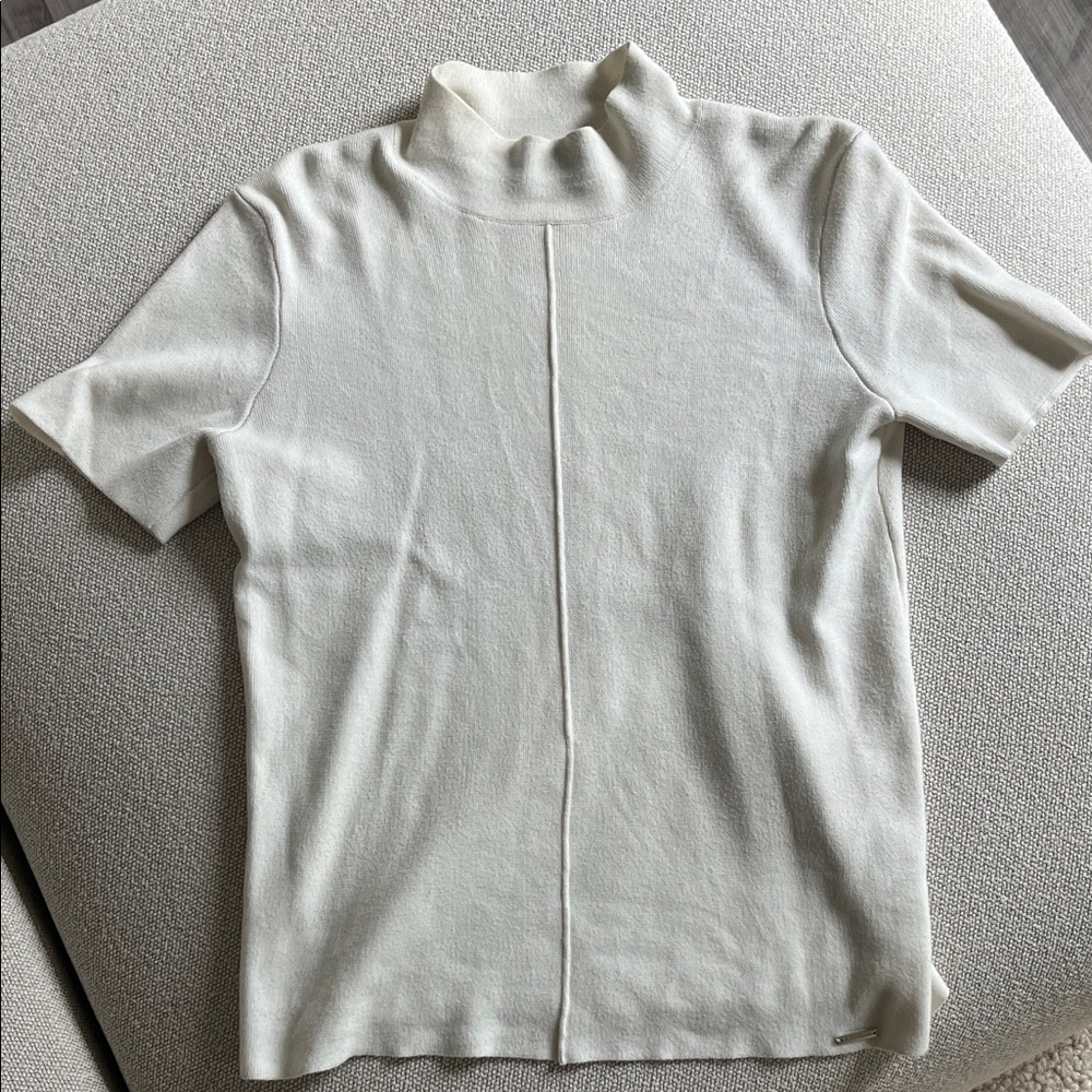 Cream Short Sleeve Turtleneck Top